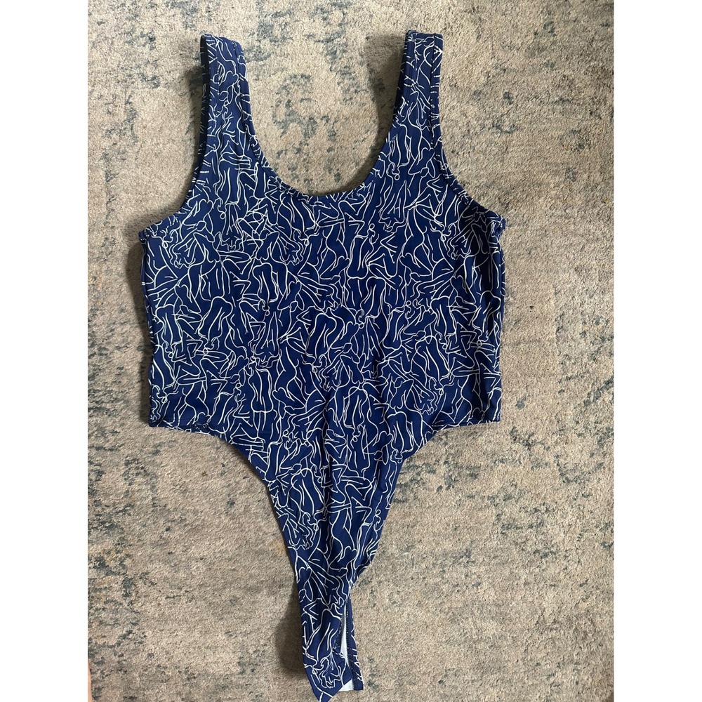 SEFI Silhouette Bodysuit Navy White High Cut Thong Snap Gusset Limited Edition - Picture 7 of 9